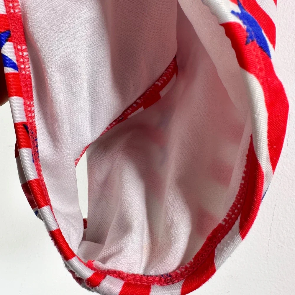 Cat & Jack Girls M 8 Patriotic Stars Stripes One Piece Swimsuit Cutout Ruffle
